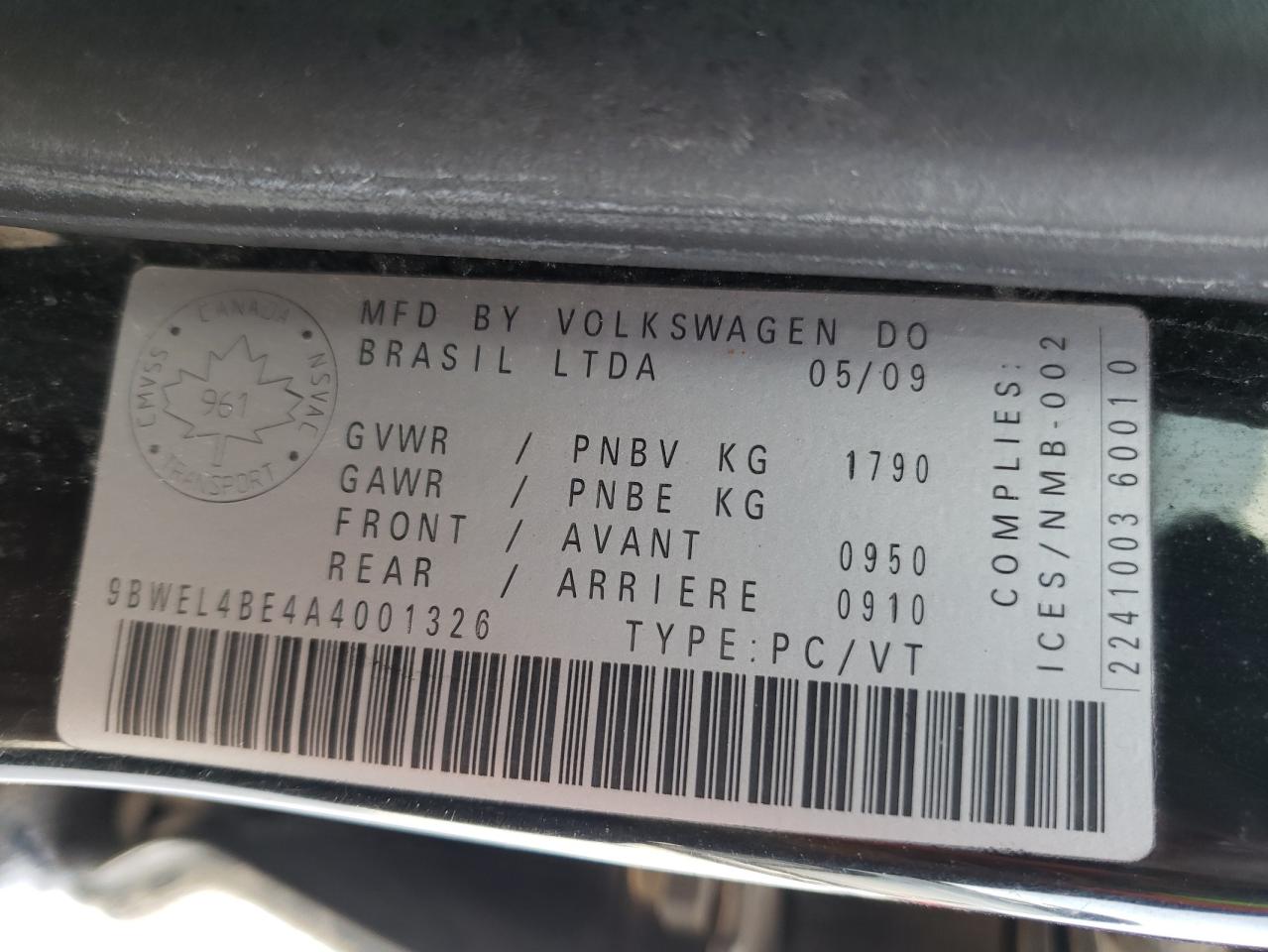 2010 Volkswagen City Golf VIN: 9BWEL4BE4A4001326 Lot: 45807954