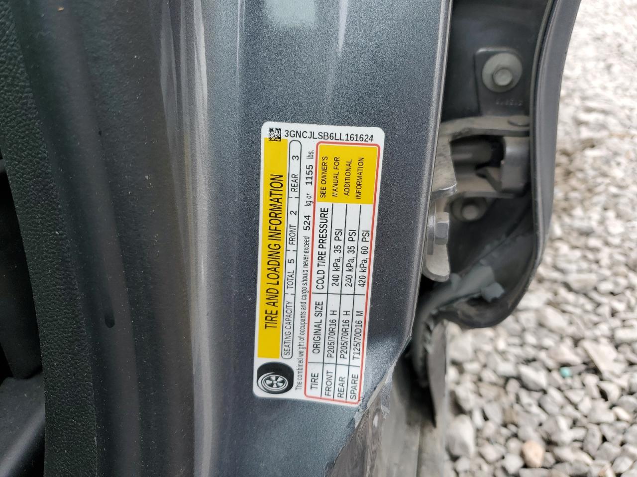 2020 Chevrolet Trax 1Lt VIN: 3GNCJLSB6LL161624 Lot: 48306584