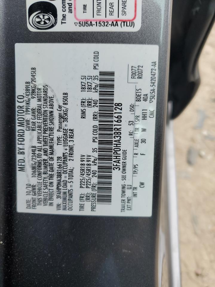 2011 Ford Fusion Se VIN: 3FAHP0HA3BR166128 Lot: 63240604