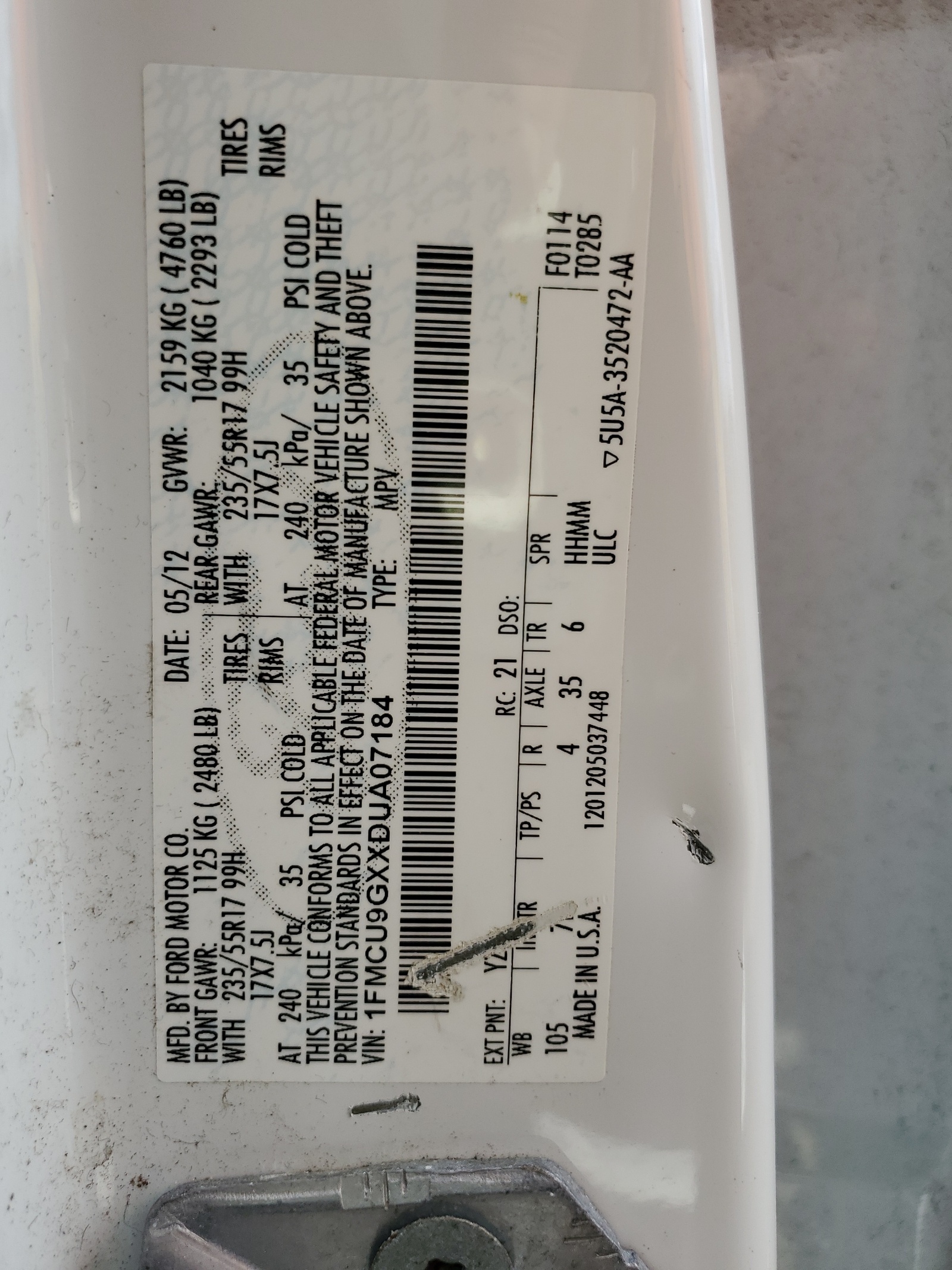 1FMCU9GXXDUA07184 2013 Ford Escape Se