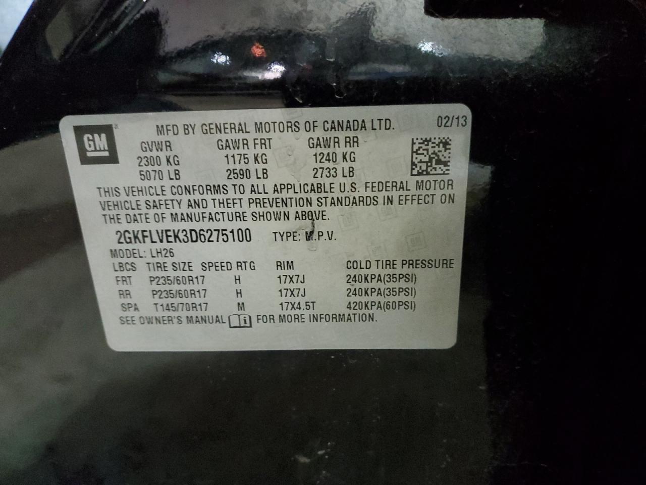 2GKFLVEK3D6275100 2013 GMC Terrain Slt