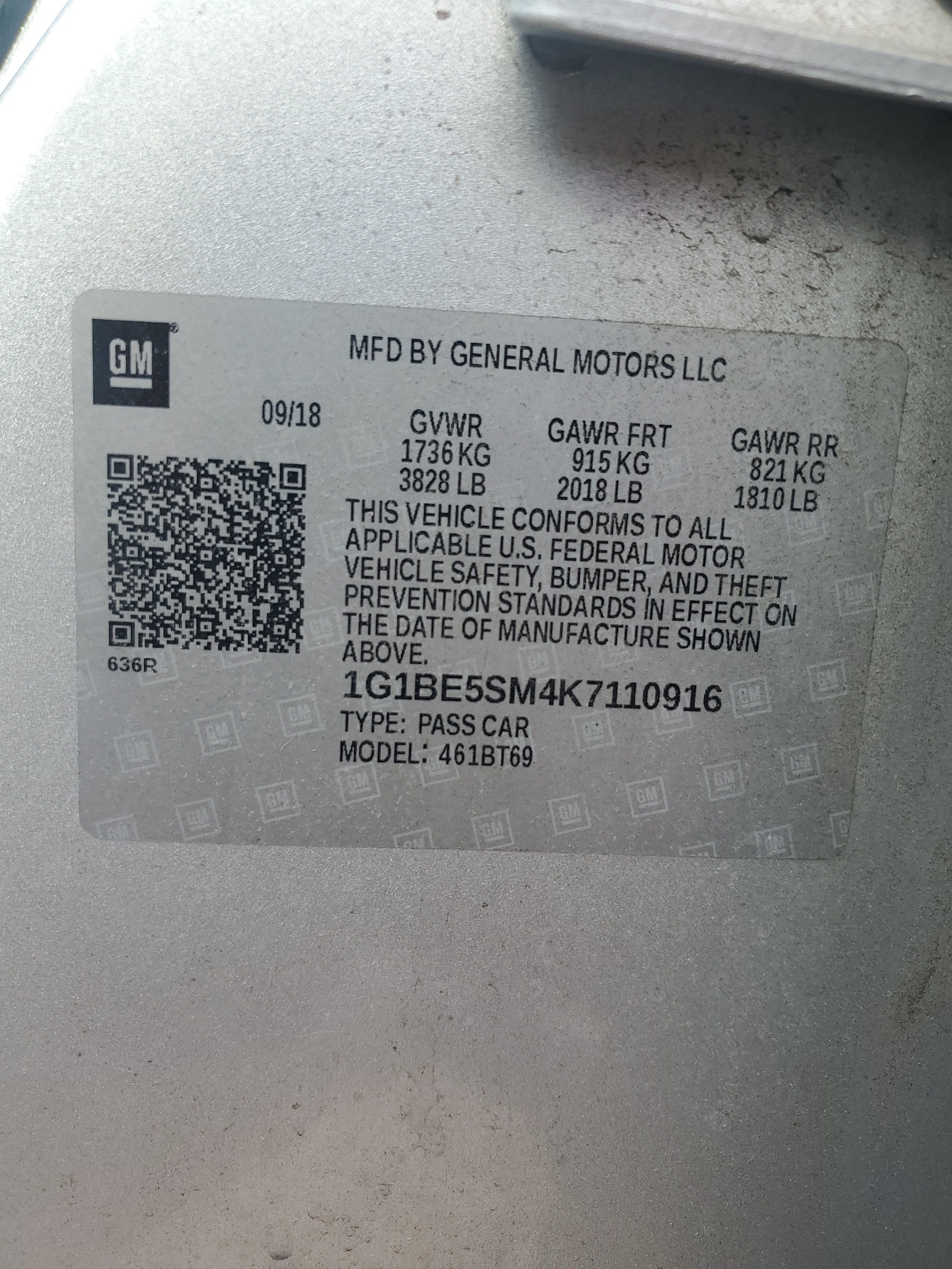 1G1BE5SM4K7110916 2019 Chevrolet Cruze Lt