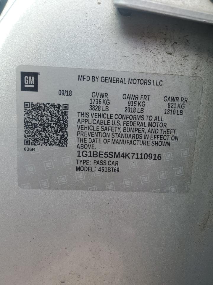 2019 Chevrolet Cruze Lt VIN: 1G1BE5SM4K7110916 Lot: 61802324