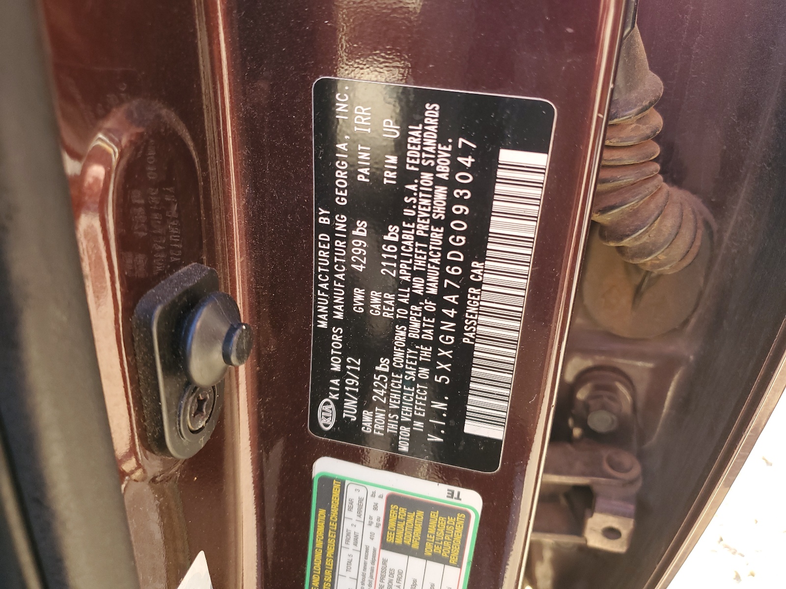 5XXGN4A76DG093047 2013 Kia Optima Ex