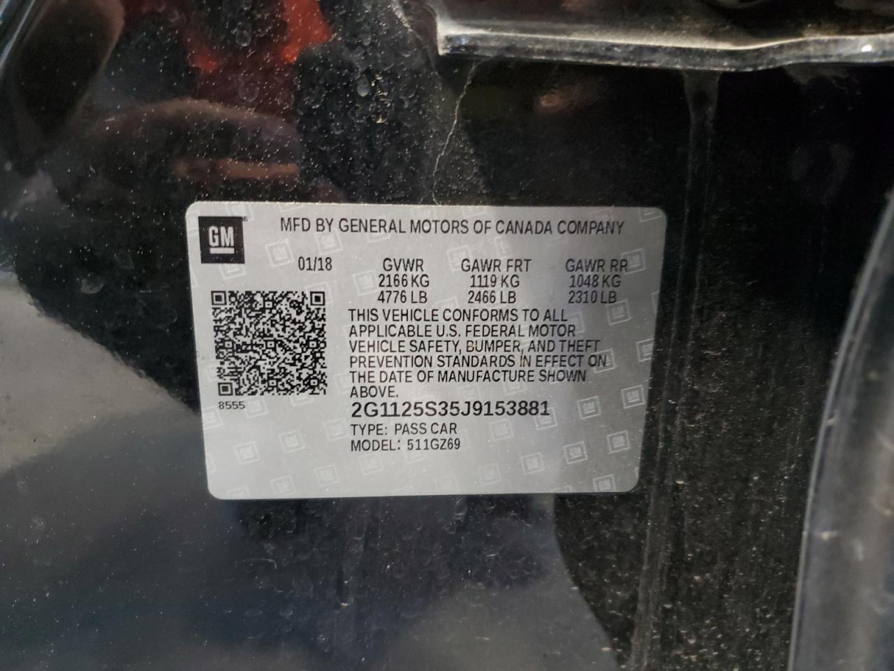 2018 Chevrolet Impala Premier VIN: 2G1125S35J9153881 Lot: 60022905