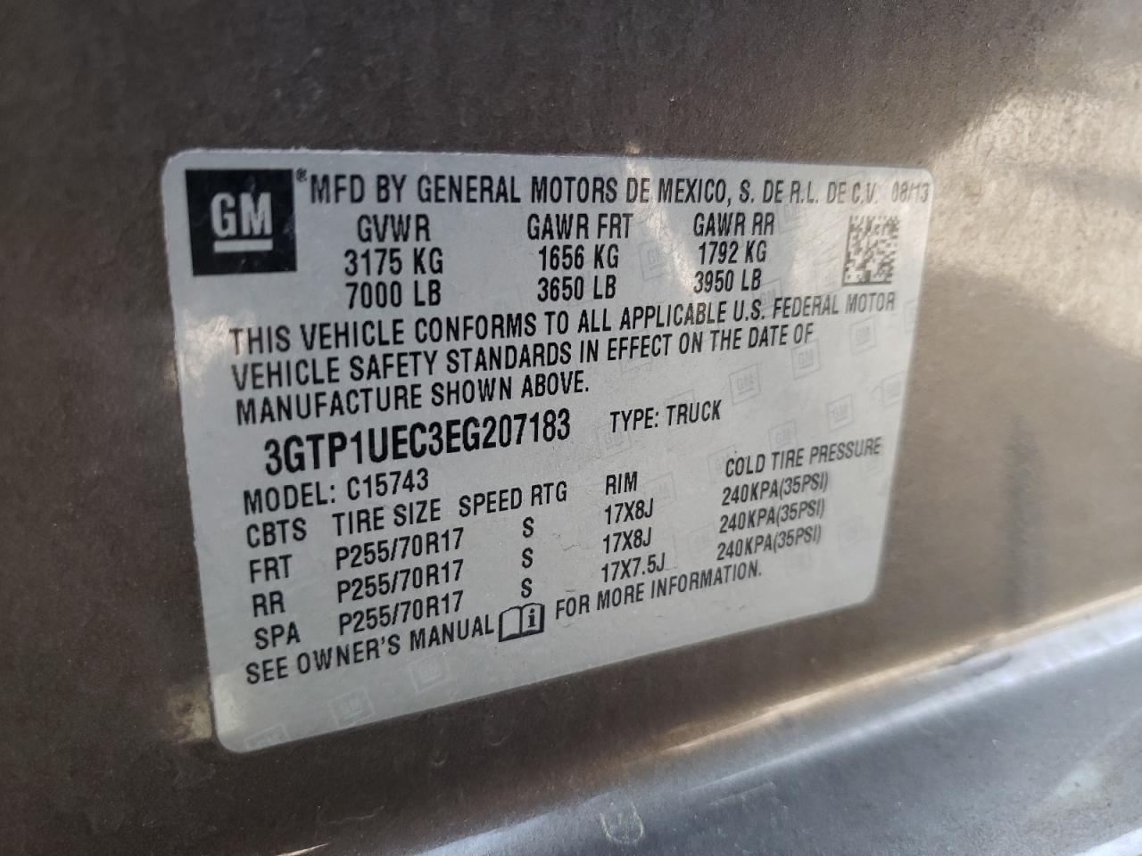 3GTP1UEC3EG207183 2014 GMC Sierra C1500 Sle