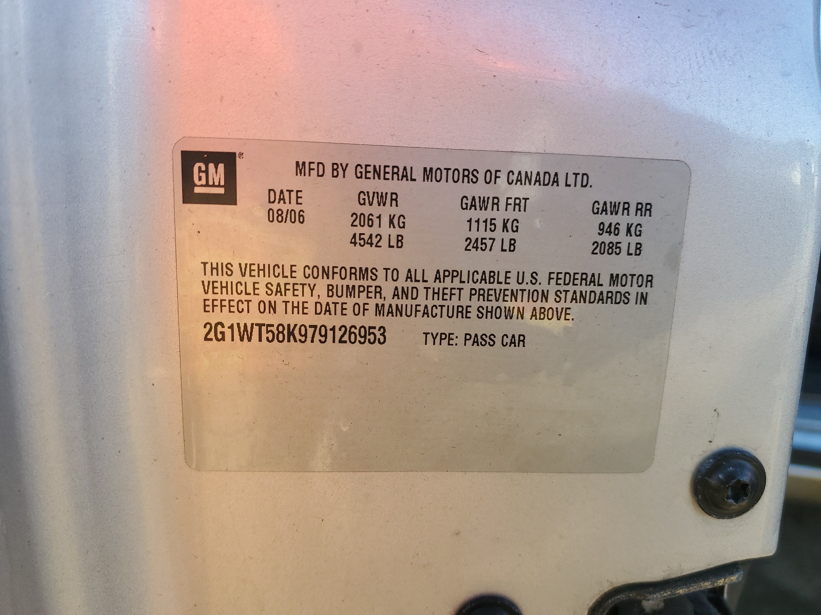 2G1WT58K979126953 2007 Chevrolet Impala Lt