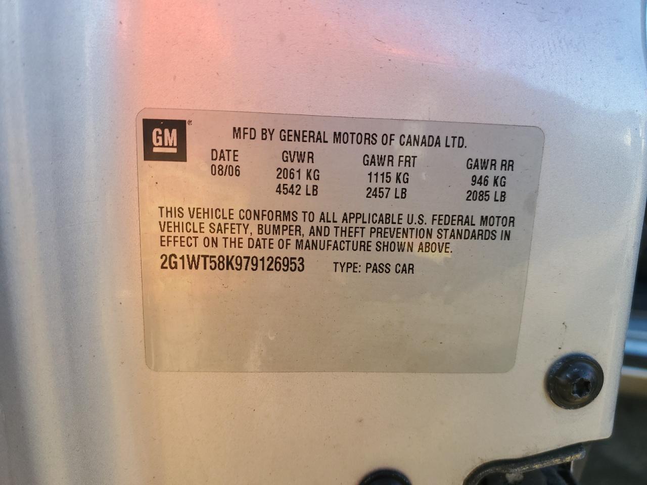 2007 Chevrolet Impala Lt VIN: 2G1WT58K979126953 Lot: 64417914