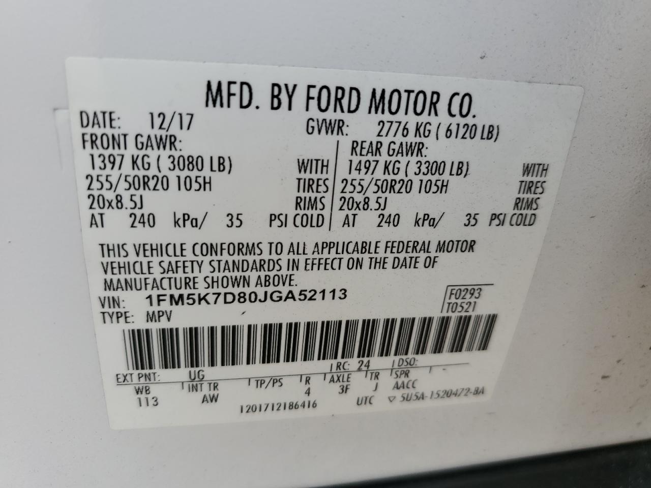 VIN 1FM5K7D80JGA52113 2018 FORD EXPLORER no.14