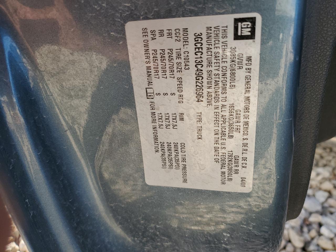 2009 Chevrolet Silverado C1500 VIN: 3GCEC13C49G226964 Lot: 64460174