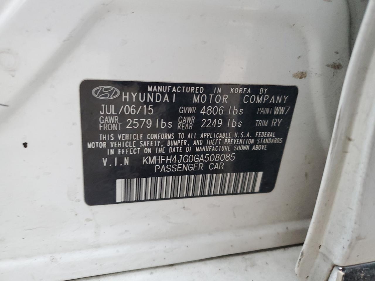 KMHFH4JG0GA508085 2016 Hyundai Azera Limited