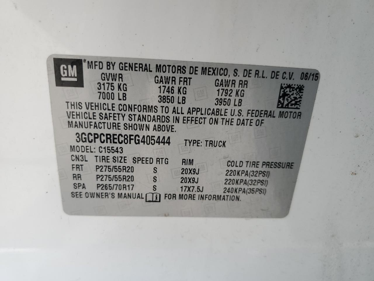 2015 Chevrolet Silverado C1500 Lt VIN: 3GCPCREC8FG405444 Lot: 45774114