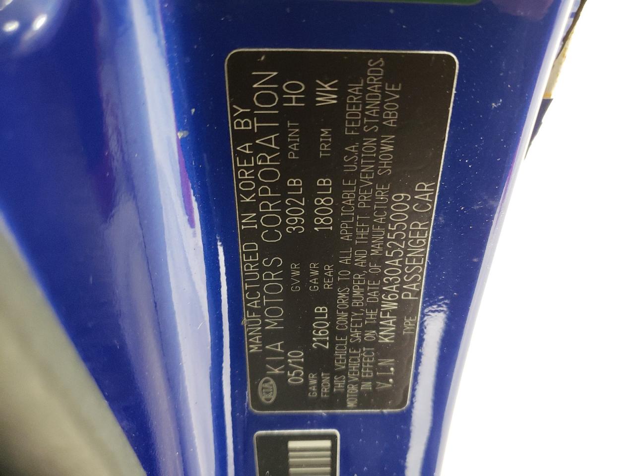 2010 Kia Forte Sx VIN: KNAFW6A30A5255009 Lot: 46851324