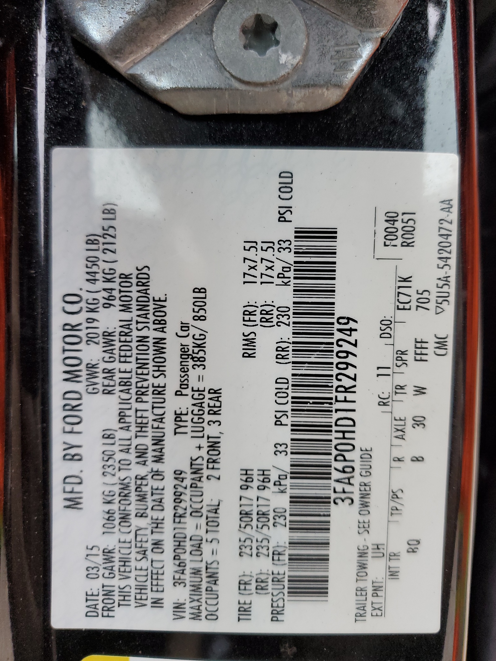 3FA6P0HD1FR299249 2015 Ford Fusion Se