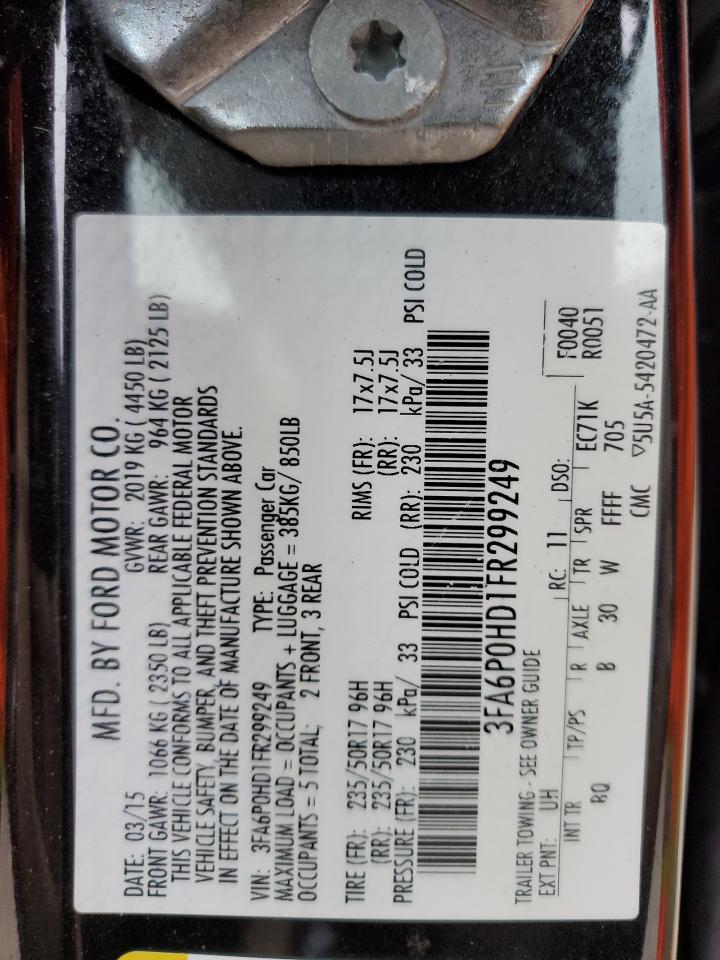 2015 Ford Fusion Se VIN: 3FA6P0HD1FR299249 Lot: 48348304