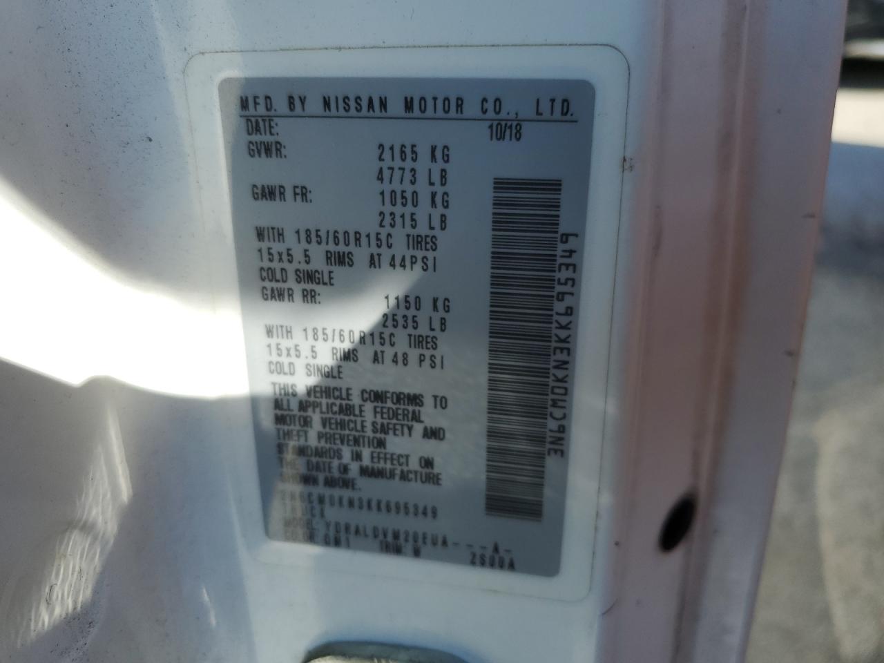 2019 Nissan Nv200 2.5S VIN: 3N6CM0KN3KK695349 Lot: 47117504