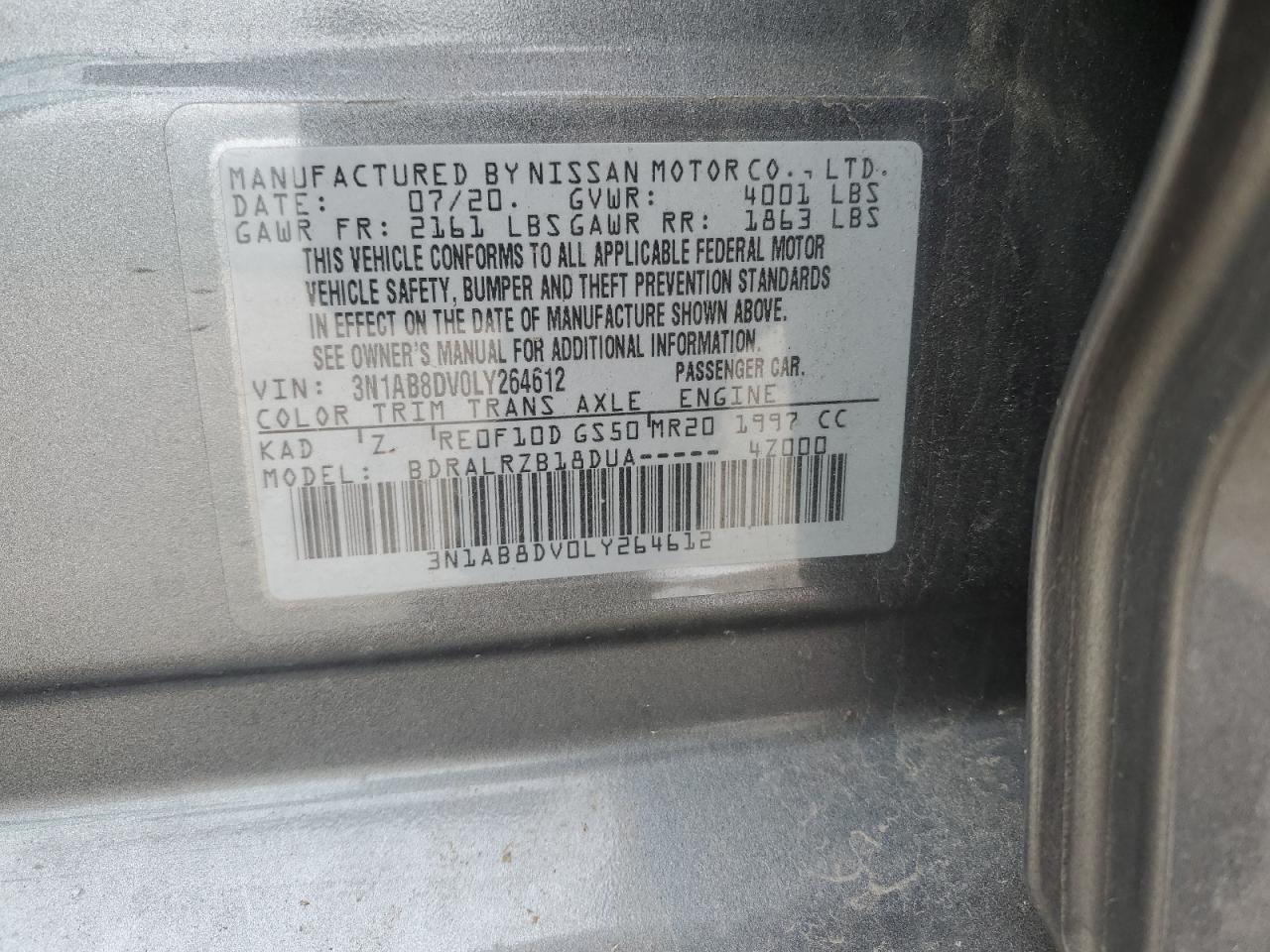 3N1AB8DV0LY264612 2020 Nissan Sentra Sr