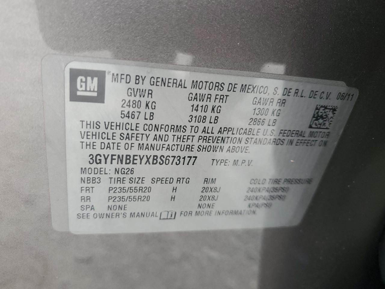 2011 Cadillac Srx Performance Collection VIN: 3GYFNBEYXBS673177 Lot: 46055714