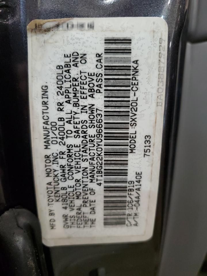 4T1BG22K0YU966637 2000 Toyota Camry Ce