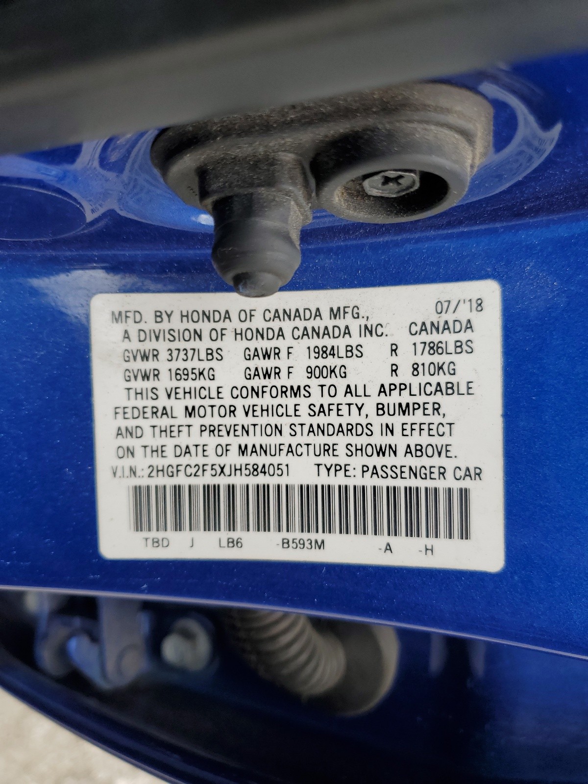 2HGFC2F5XJH584051 2018 Honda Civic Lx