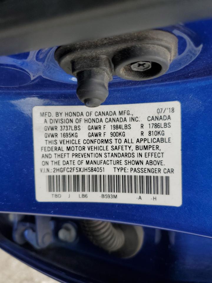 2018 Honda Civic Lx VIN: 2HGFC2F5XJH584051 Lot: 45878684