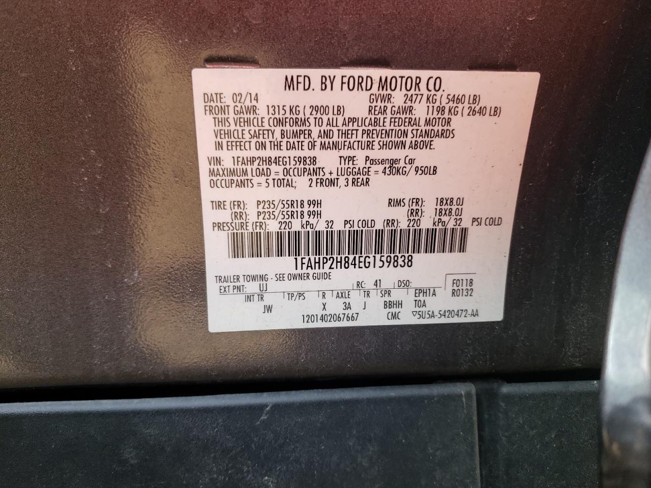 1FAHP2H84EG159838 2014 Ford Taurus Sel