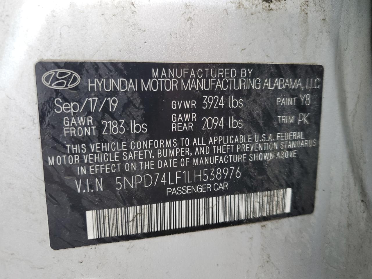 5NPD74LF1LH538976 2020 Hyundai Elantra Se