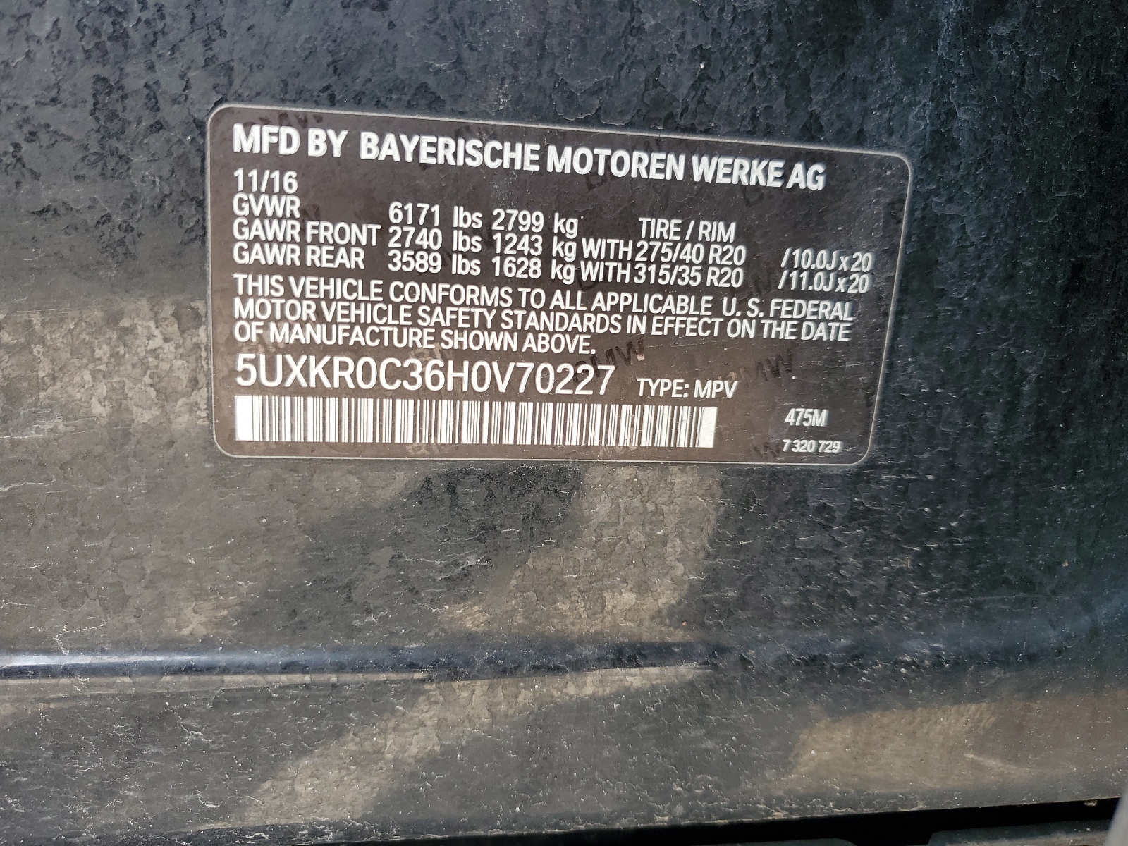 5UXKR0C36H0V70227 2017 BMW X5 xDrive35I