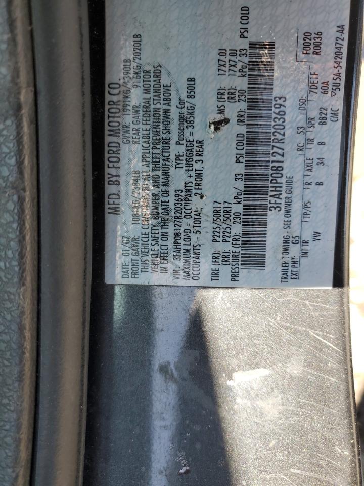 2007 Ford Fusion Sel VIN: 3FAHP08127R203693 Lot: 47141374