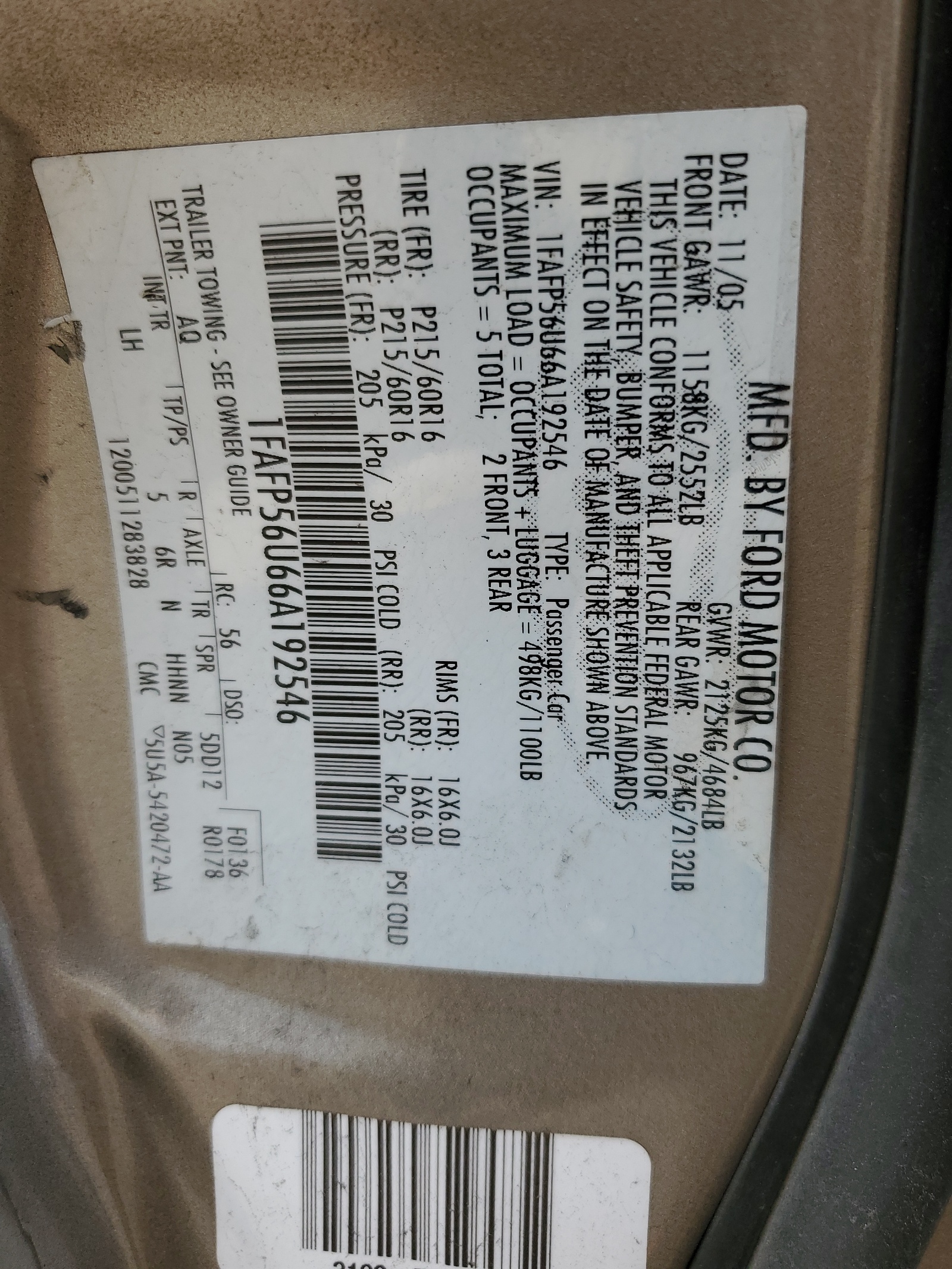 1FAFP56U66A192546 2006 Ford Taurus Sel