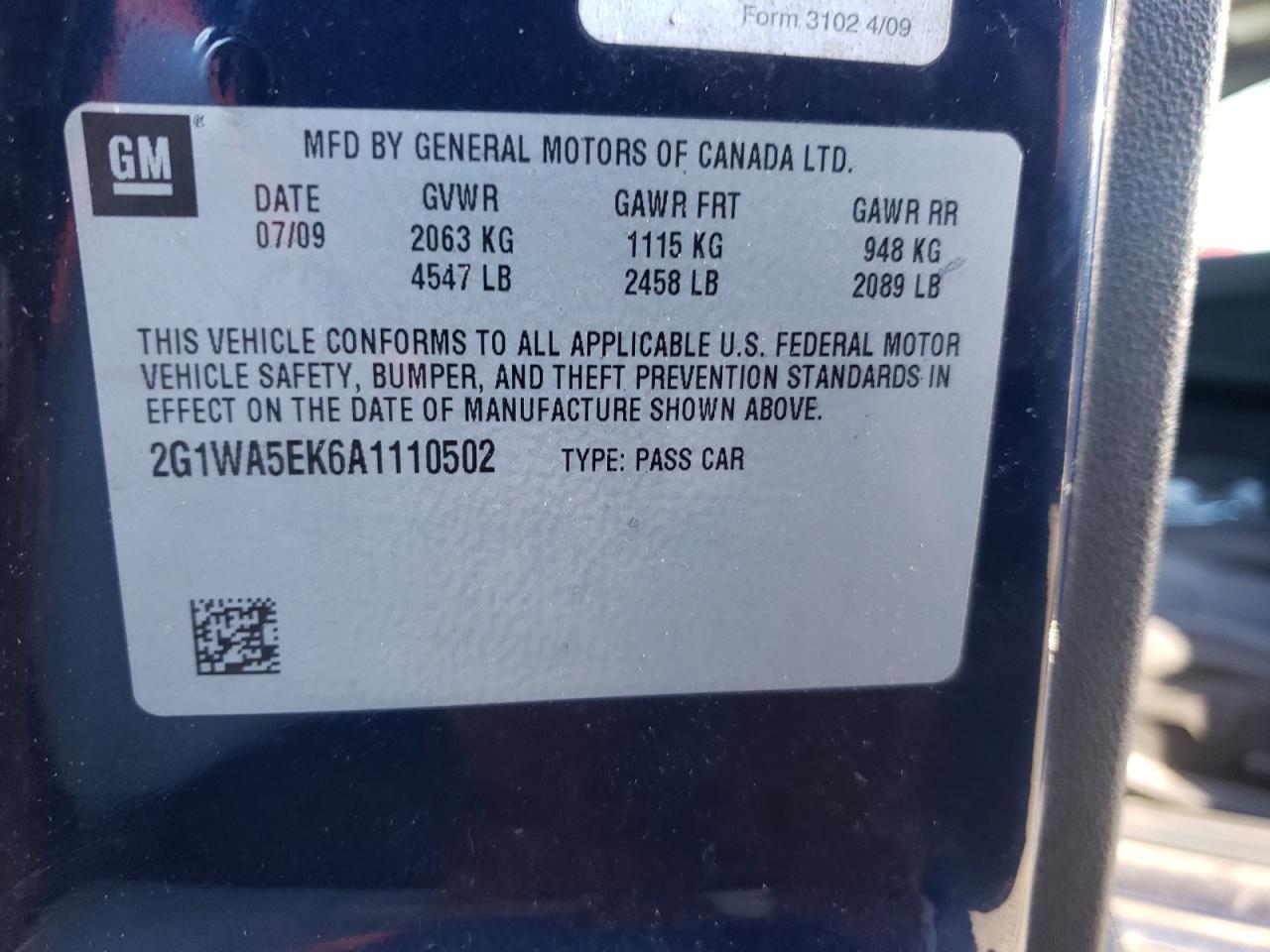 2G1WA5EK6A1110502 2010 Chevrolet Impala Ls