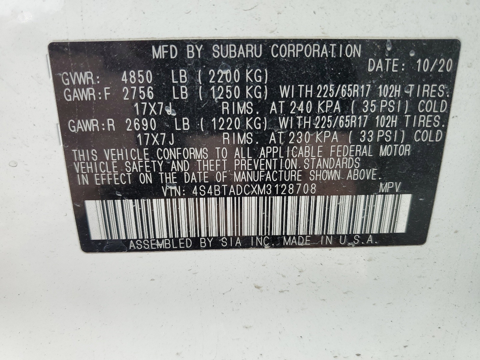 4S4BTADCXM3128708 2021 Subaru Outback Premium