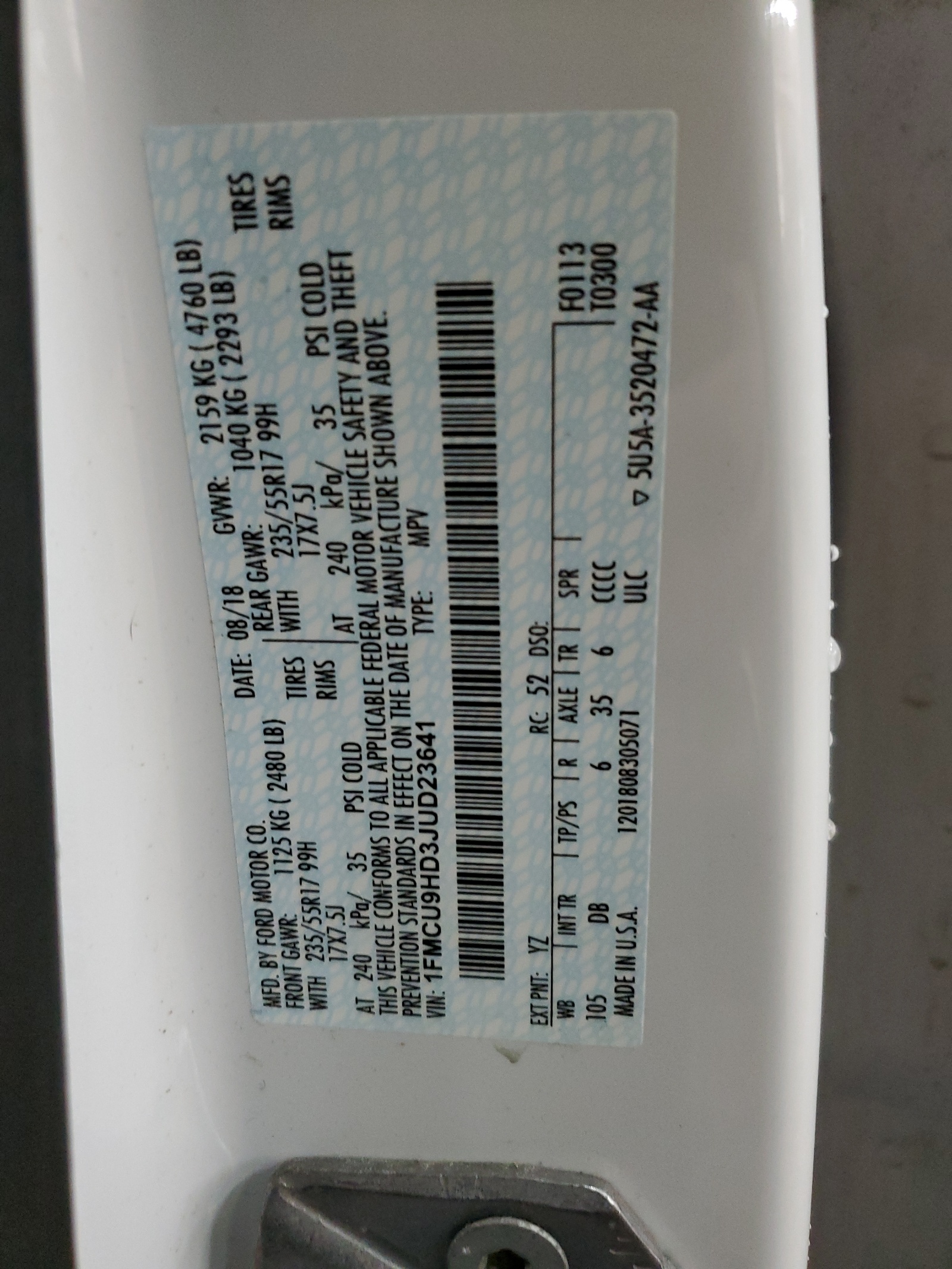 1FMCU9HD3JUD23641 2018 Ford Escape Sel