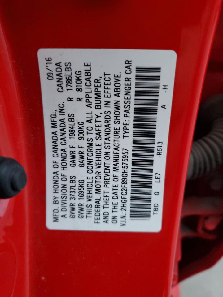 2HGFC2F89GH575957 2016 Honda Civic Ex