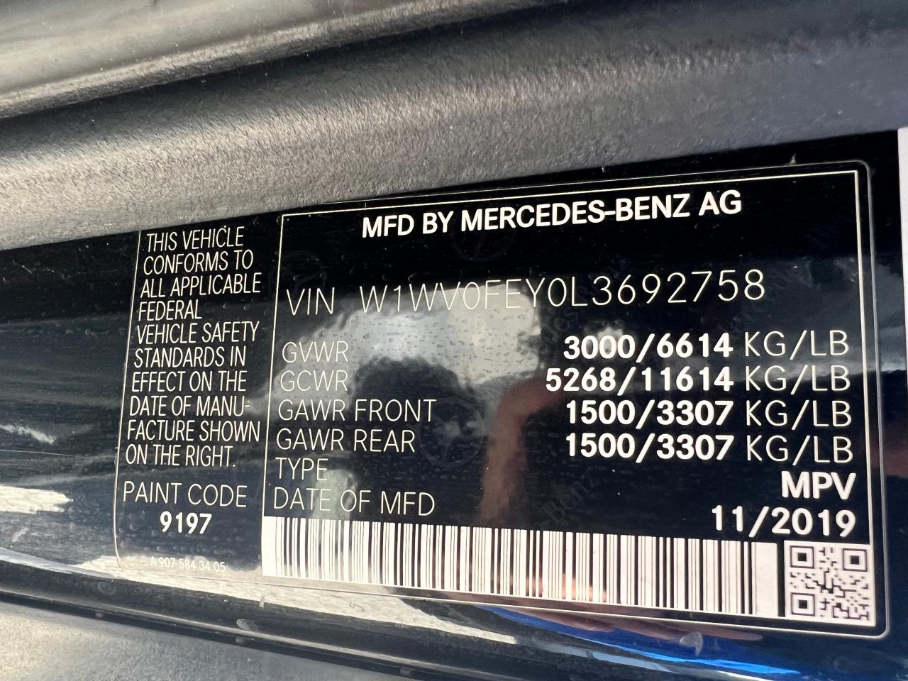 2020 Mercedes-Benz Metris VIN: W1WV0FEY0L3692758 Lot: 49278444