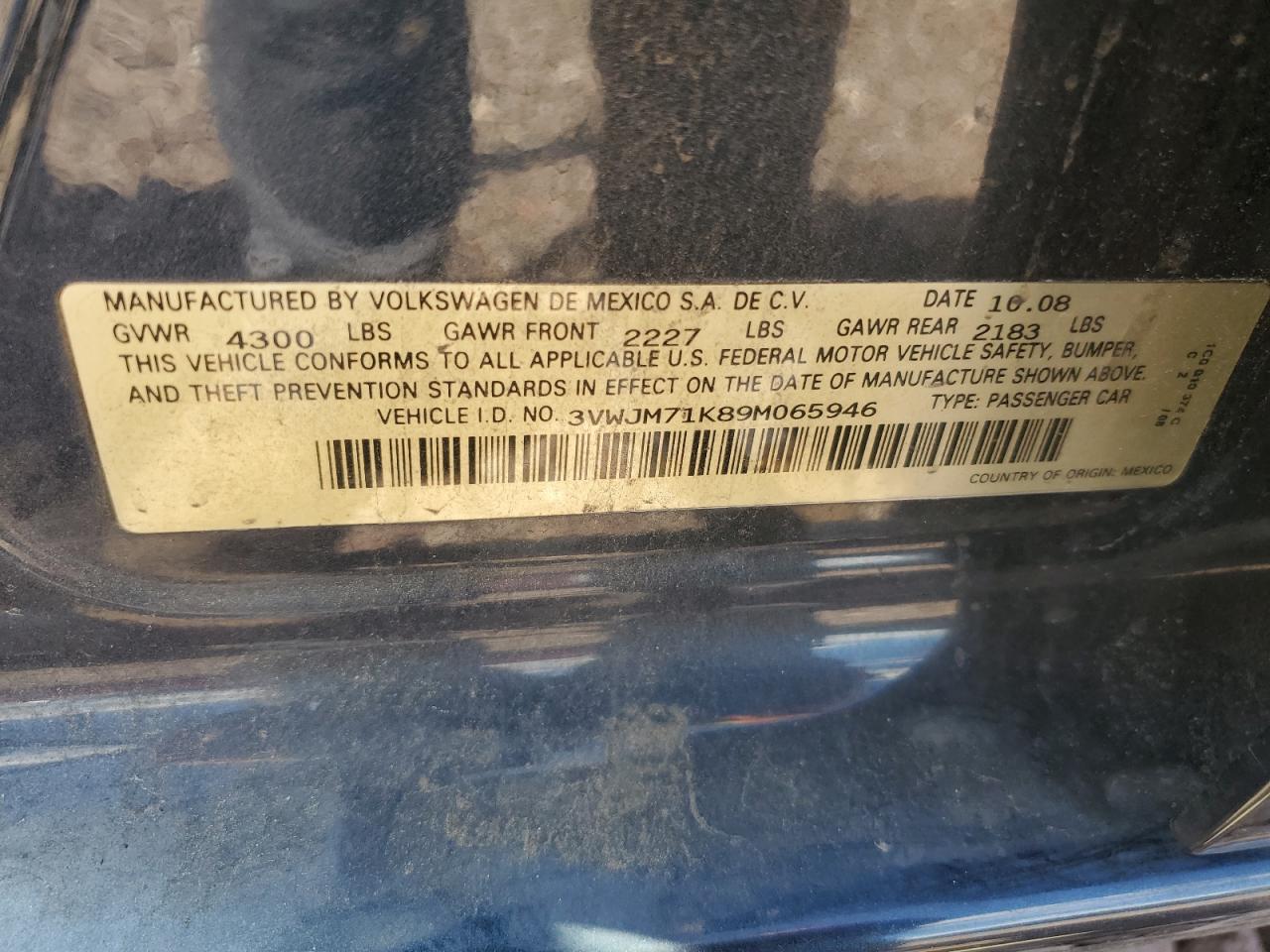 2009 Volkswagen Jetta S VIN: 3VWJM71K89M065946 Lot: 48546774