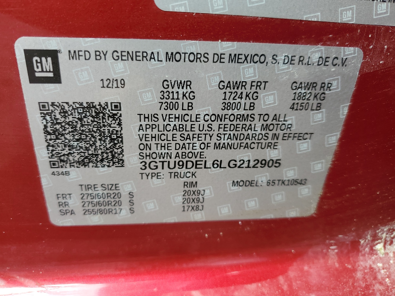 3GTU9DEL6LG212905 2020 GMC Sierra K1500 Slt