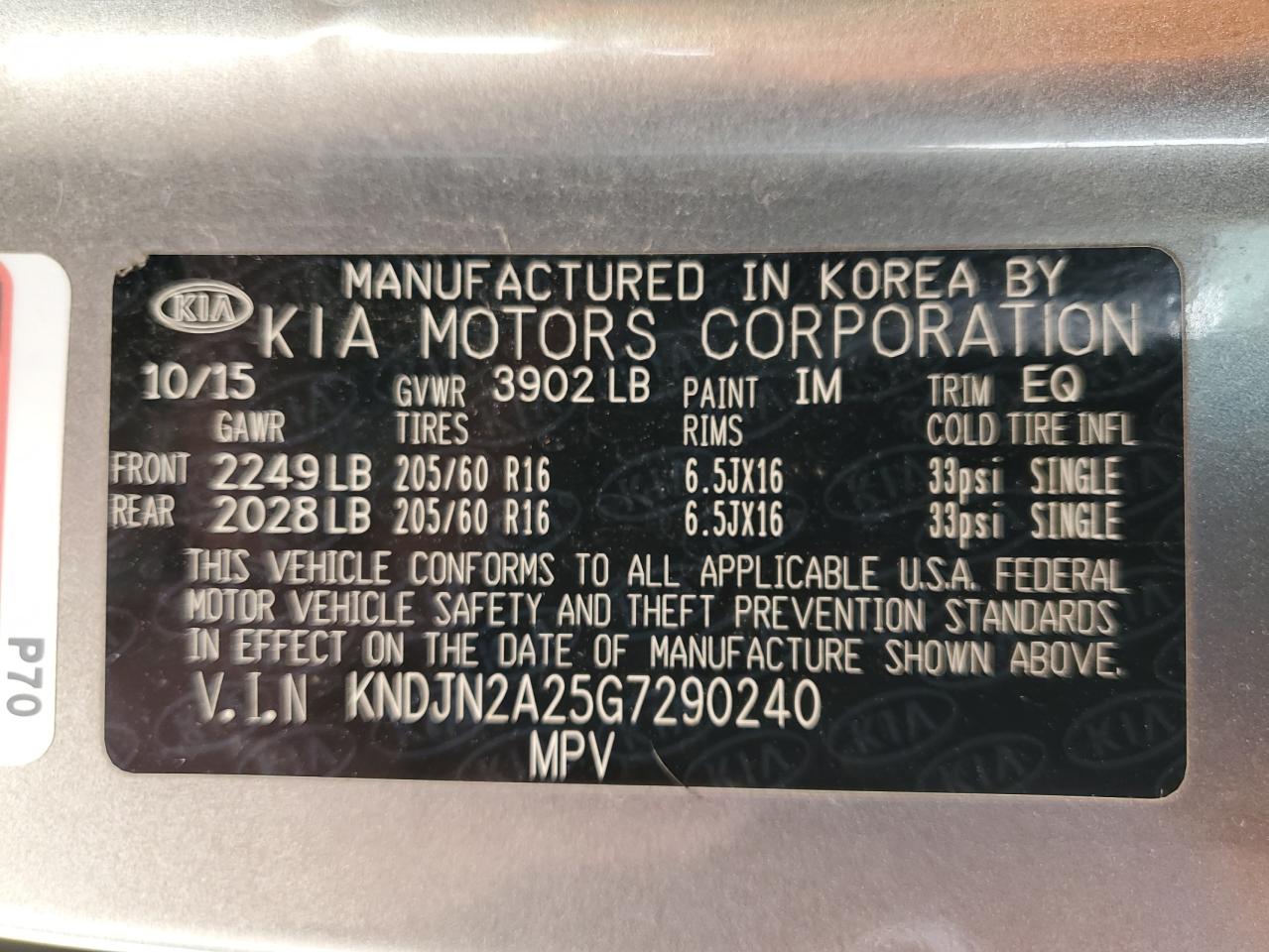 2016 Kia Soul VIN: KNDJN2A25G7290240 Lot: 47276124