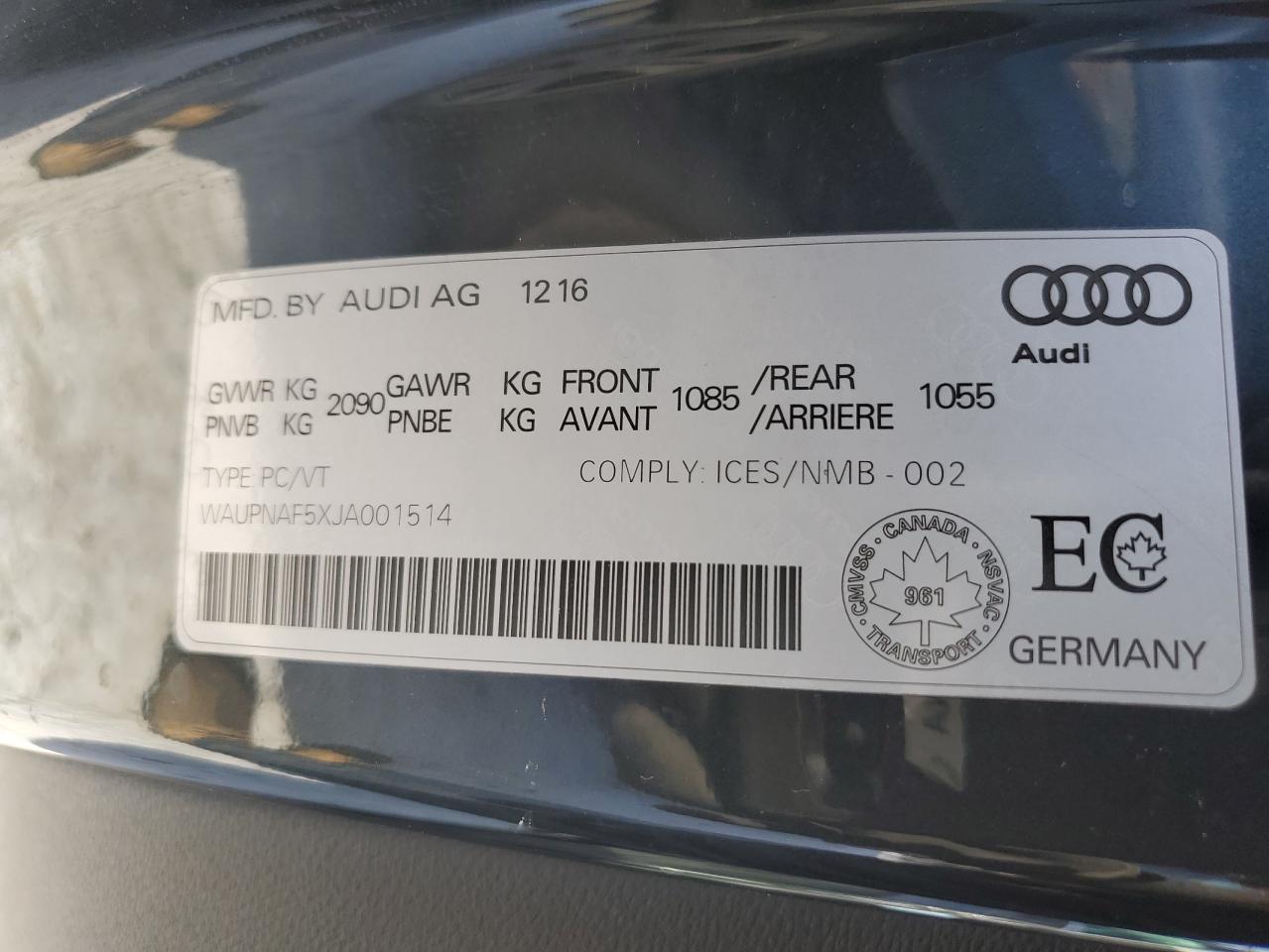 2018 Audi A5 Premium Plus VIN: WAUPNAF5XJA001514 Lot: 46209154