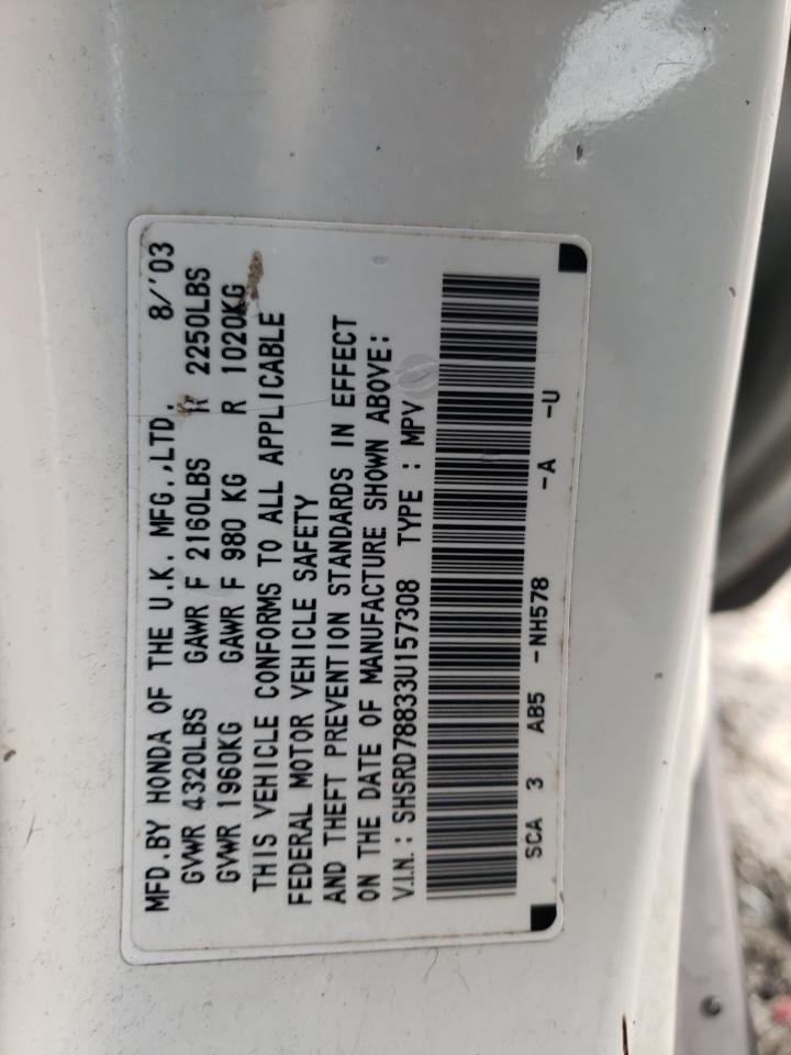 2003 Honda Cr-V Ex VIN: SHSRD78833U157308 Lot: 45068094