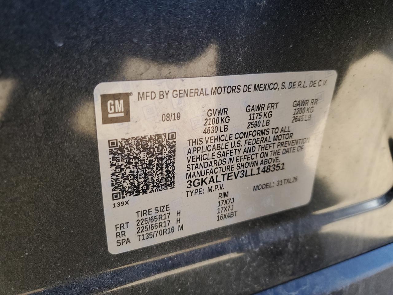 3GKALTEV3LL148351 2020 GMC Terrain Sle