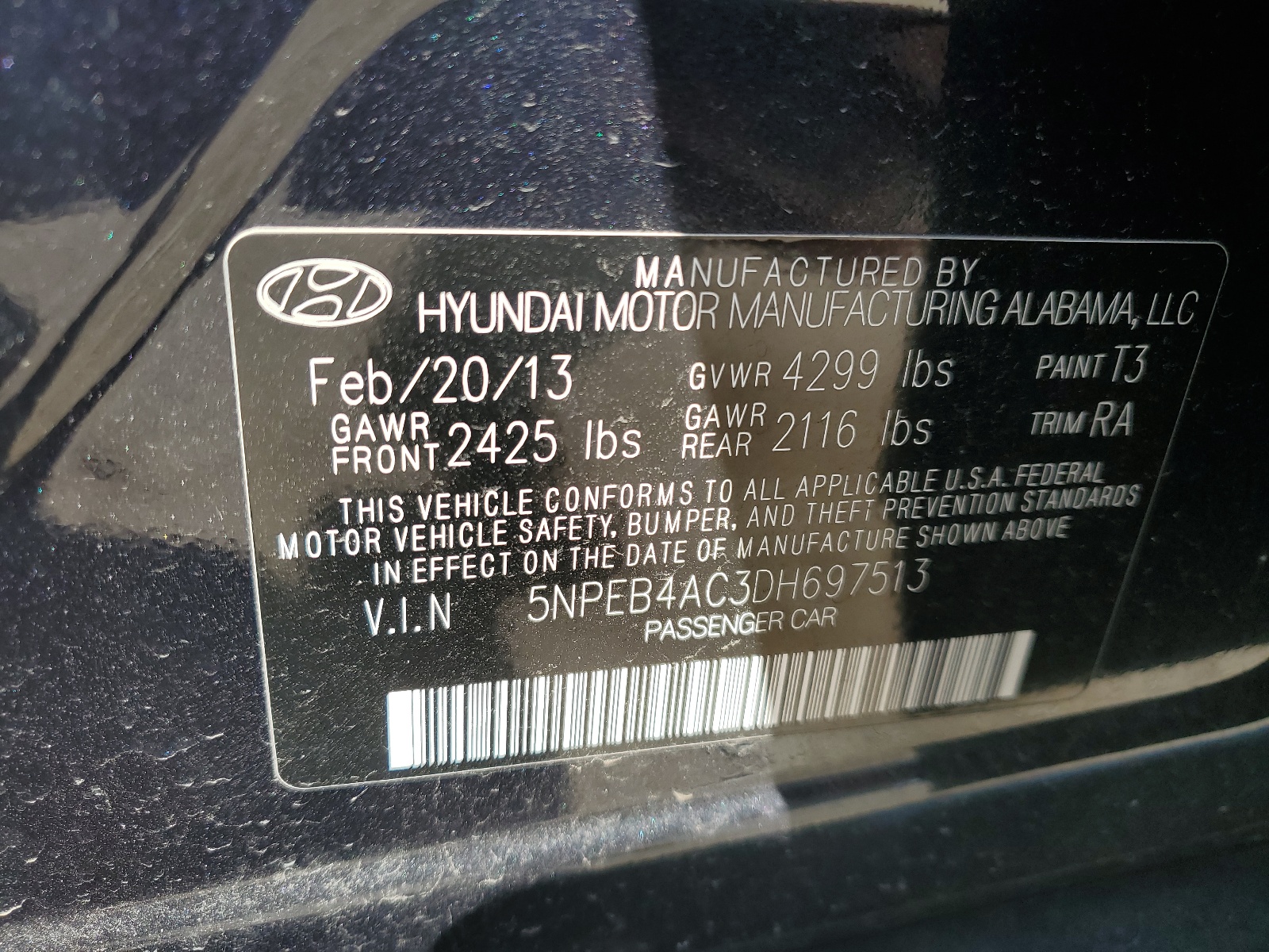 2013 Hyundai Sonata Gls vin: 5NPEB4AC3DH697513