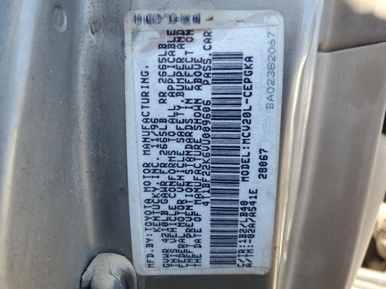 4T1BF22K6VU009606 1997 Toyota Camry Ce