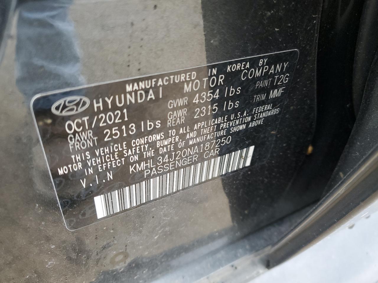 2022 Hyundai Sonata Limited VIN: KMHL34J20NA187250 Lot: 47586214