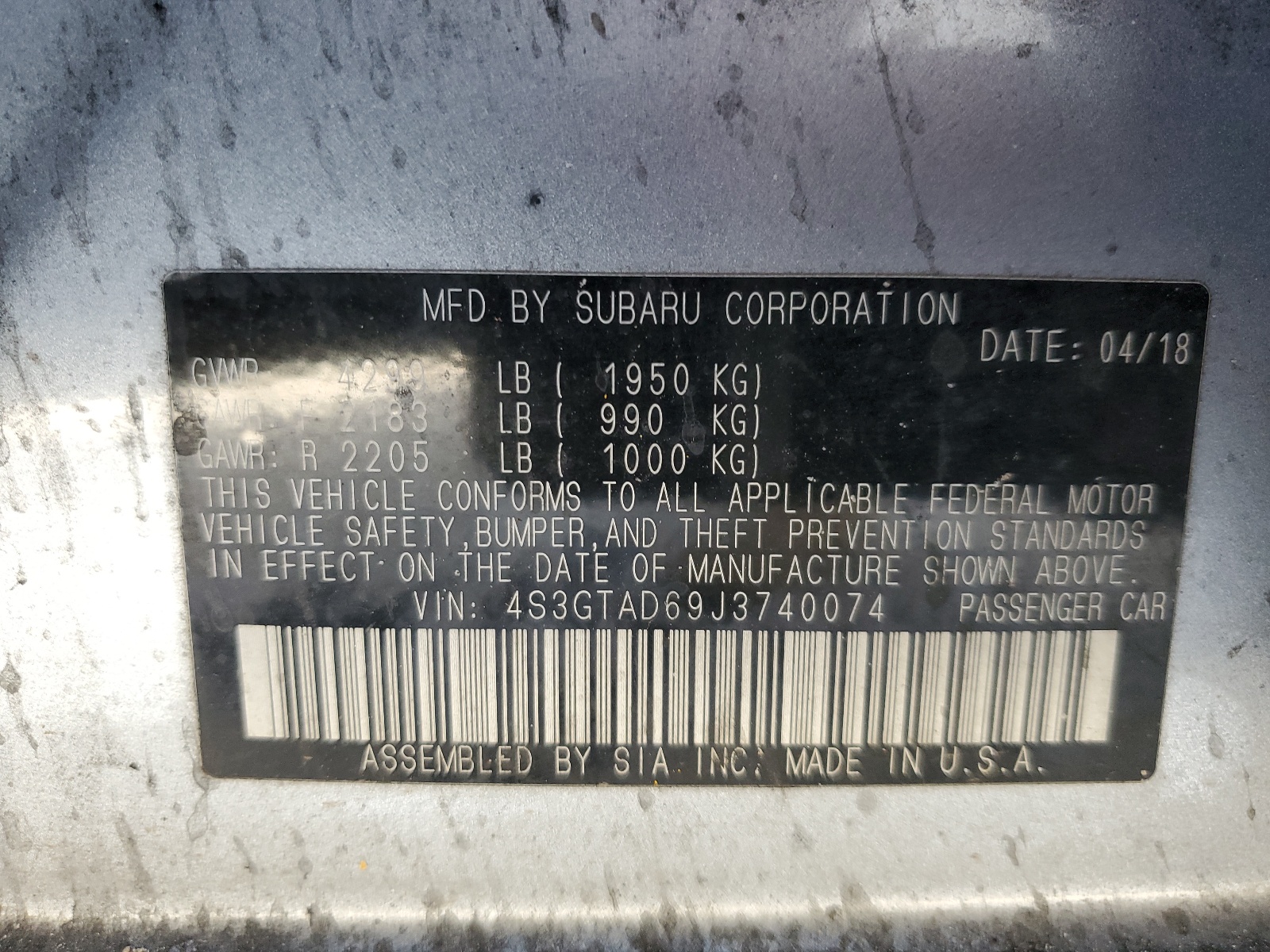 4S3GTAD69J3740074 2018 Subaru Impreza Premium Plus