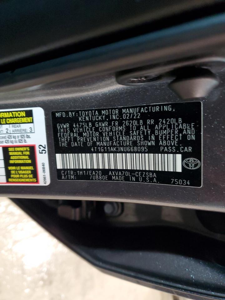 4T1G11AK3NU668095 2022 Toyota Camry Se