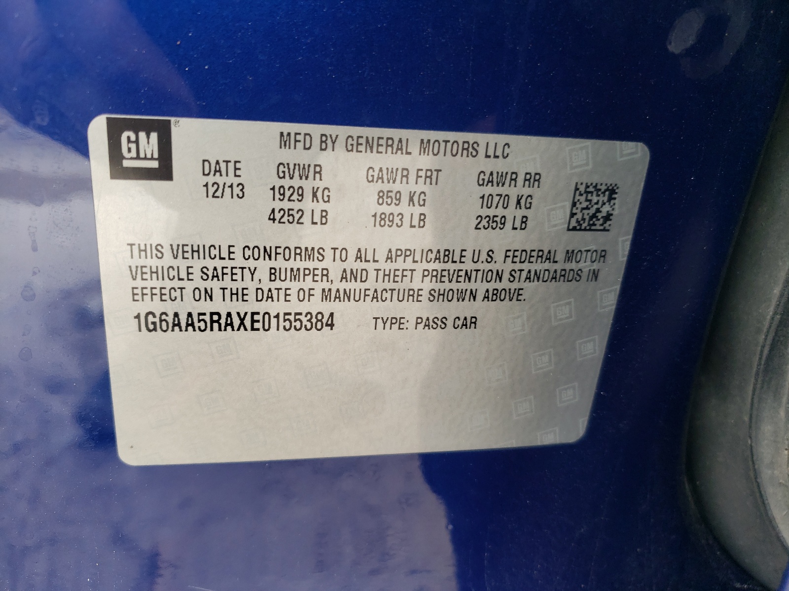 1G6AA5RAXE0155384 2014 Cadillac Ats