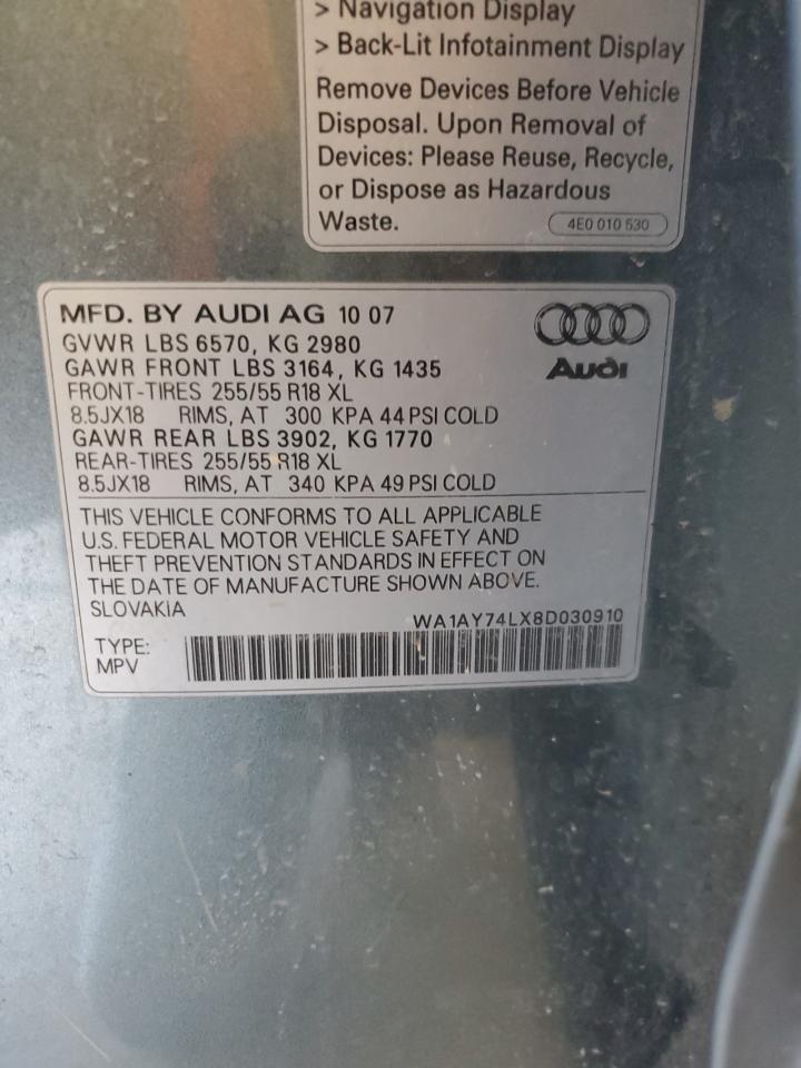 WA1AY74LX8D030910 2008 Audi Q7 3.6 Quattro