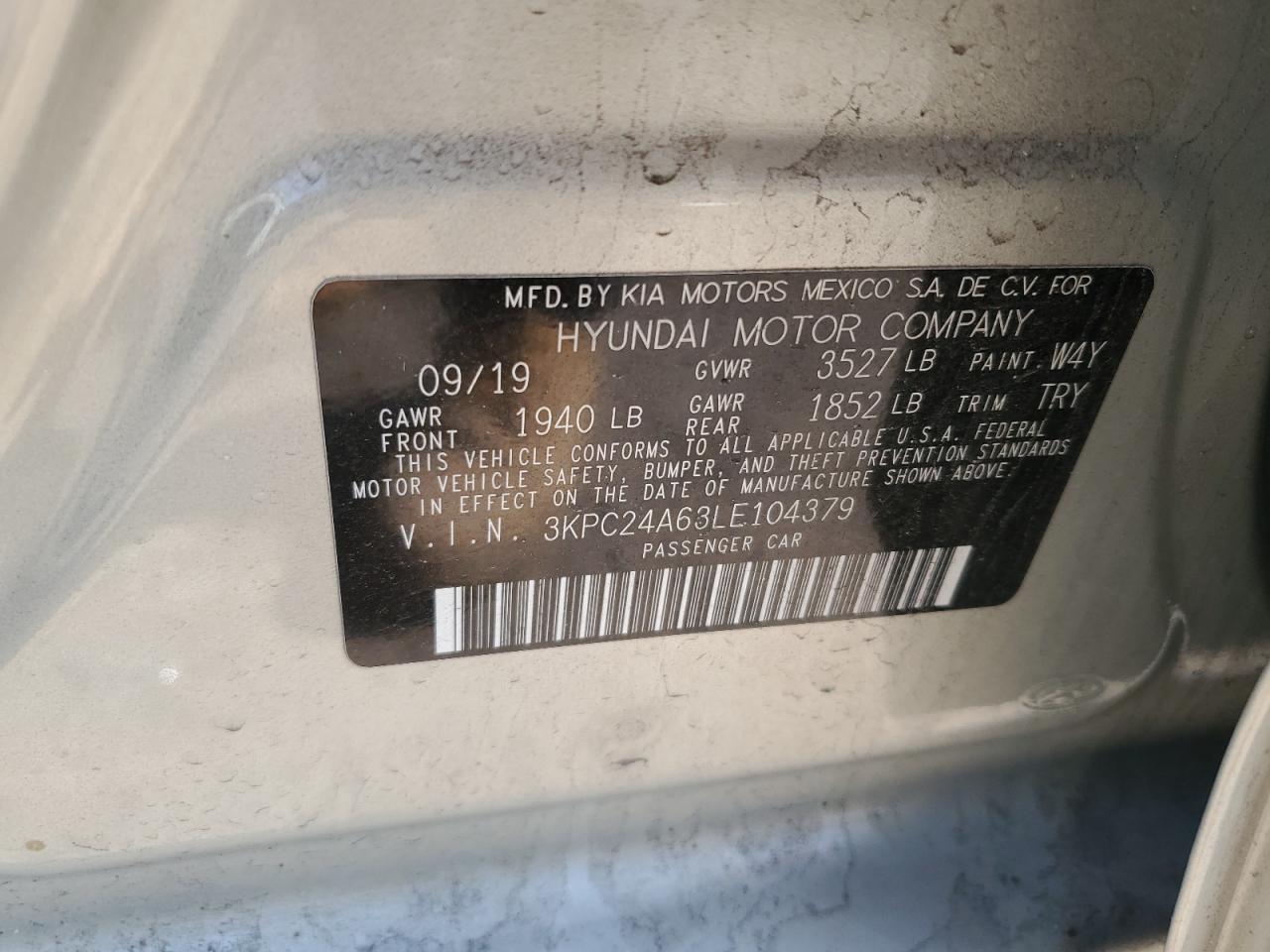 3KPC24A63LE104379 2020 Hyundai Accent Se