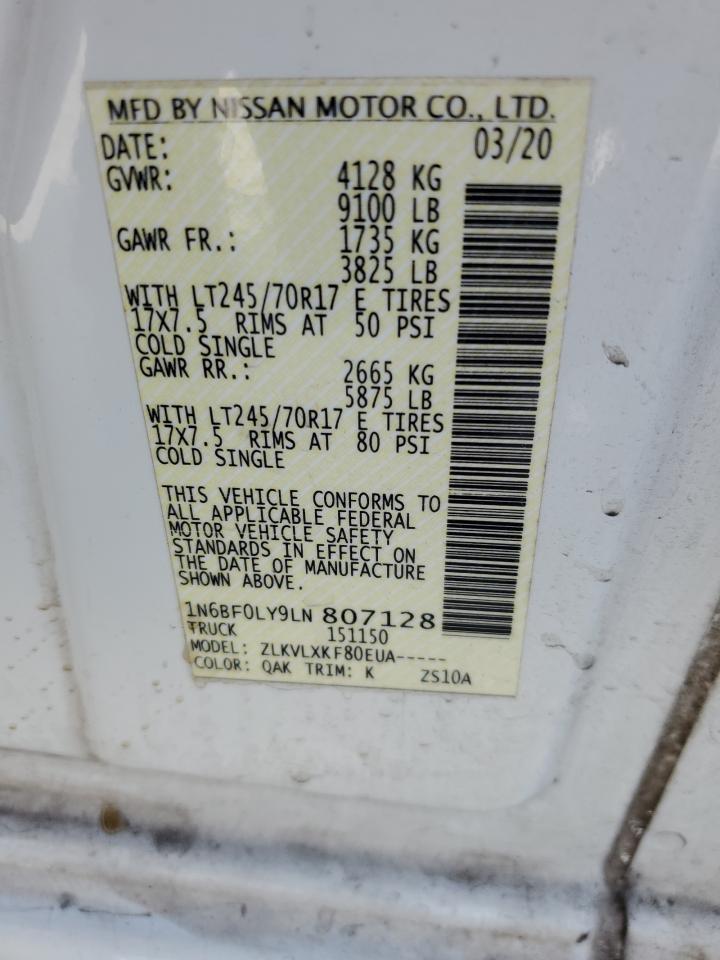 2020 Nissan Nv 2500 S VIN: 1N6BF0LY9LN807128 Lot: 61111855